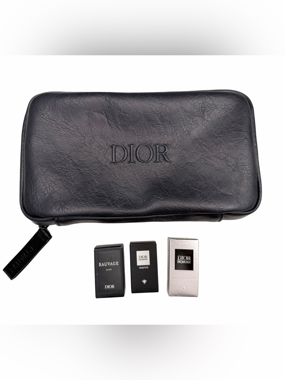Dior Black Leather Toiletry Pouch with Mini deluxe samples